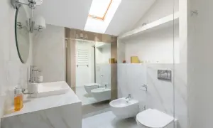 Nowe łazienkowe inspiracje: elegancka umywalka, lustro, bidet i toaleta. Po co bidet? Dla higieny i komfortu.