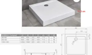 Brodzik kwadratowy 80x80, 90x90 lub 100x100 cm, wysokość 11,5 cm. Dowiedz się, jaki brodzik wybrać, analizując wymiary.