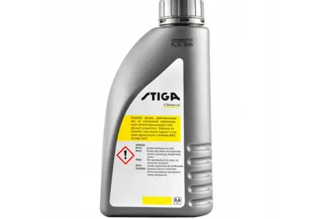 Olej STIGA 4 Stroke oil to wysokiej jakości, jednosezonowy olej do smarowania silników czterosuwowych, idealny do kosiarki spalinowej.