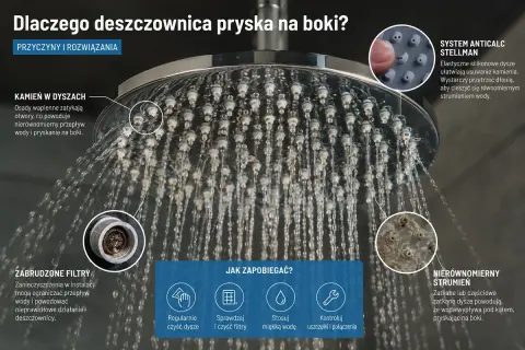 Jak odkamienić deszczownicę? Kamień w dyszach i zabrudzone filtry powodują nierównomierny strumień. Regularnie czyść dysze i filtry, by cieszyć się idealnym prysznicem.