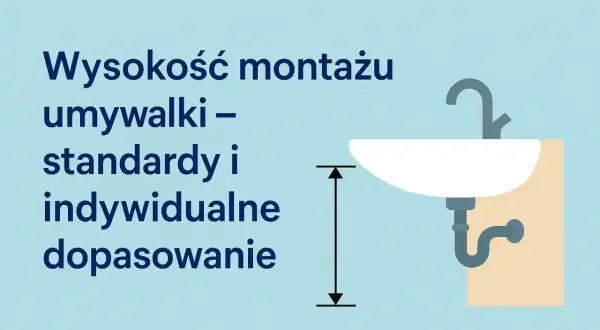 Wysokość montażu umywalki: standardy i indywidualne dopasowanie. Ilustracja pokazuje umywalkę z zaznaczoną wysokością montażu.