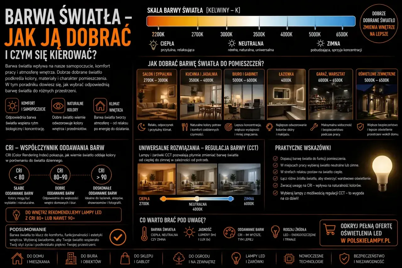 Jaka barwa światła do łazienki? 4000K zapewnia najlepsze odwzorowanie kolorów skóry i makijażu.