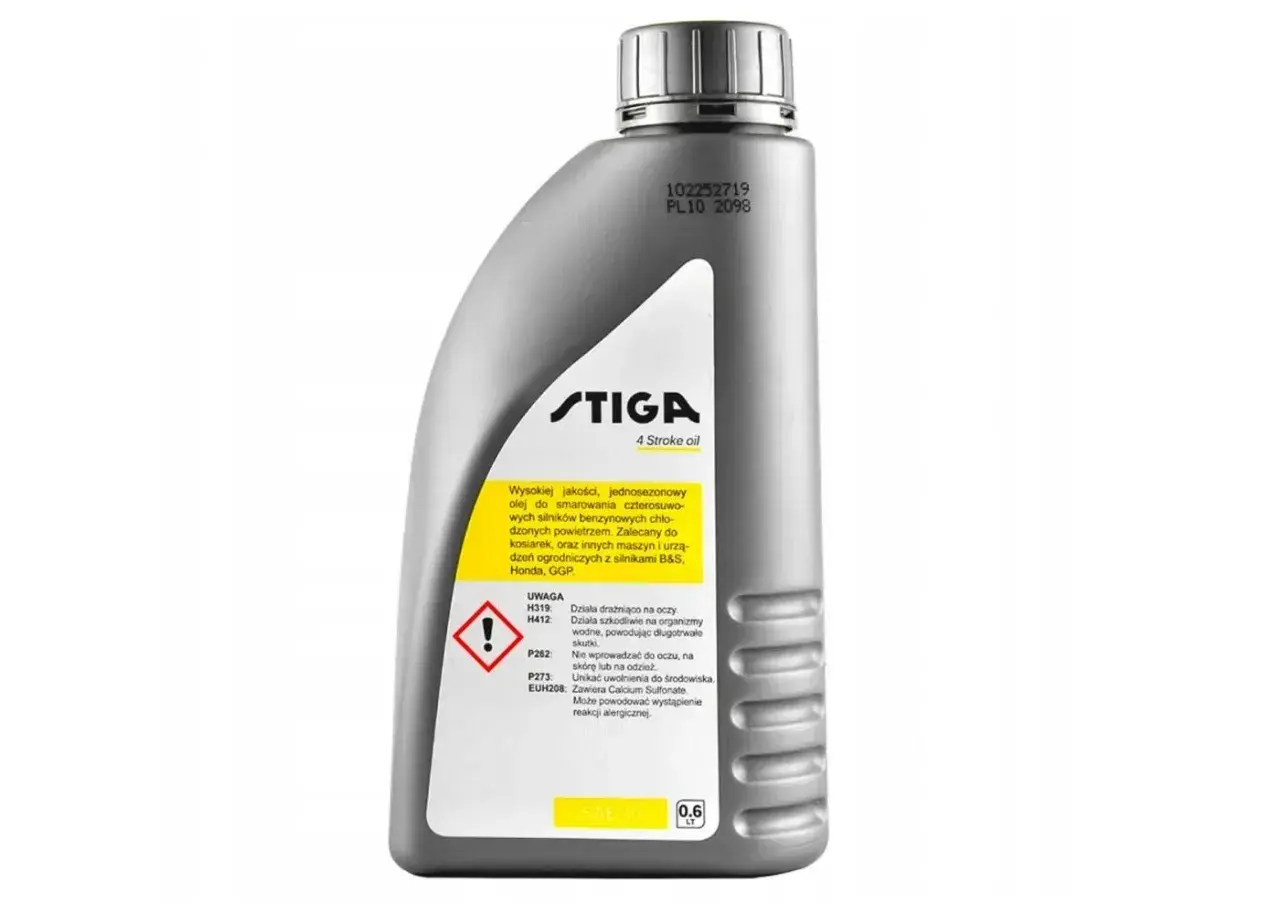 Olej STIGA 4 Stroke oil to wysokiej jakości, jednosezonowy olej do smarowania silników czterosuwowych, idealny do kosiarki spalinowej.