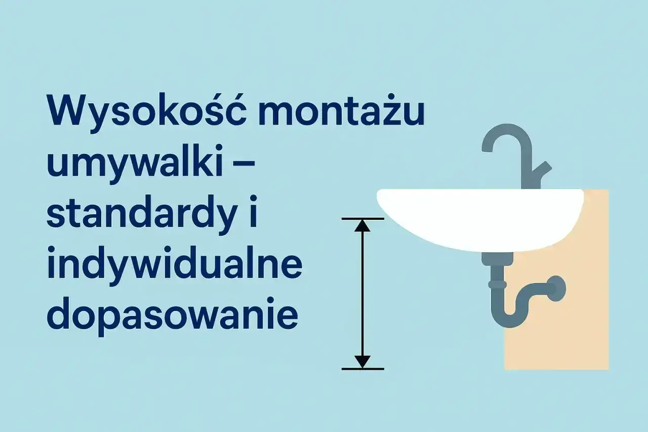 Wysokość montażu umywalki: standardy i indywidualne dopasowanie. Ilustracja pokazuje umywalkę z zaznaczoną wysokością montażu.
