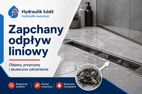 Zapchany odpływ liniowy w łazience? Zobacz, jak skutecznie go udrożnić. Hydraulik Łódź pomoże!